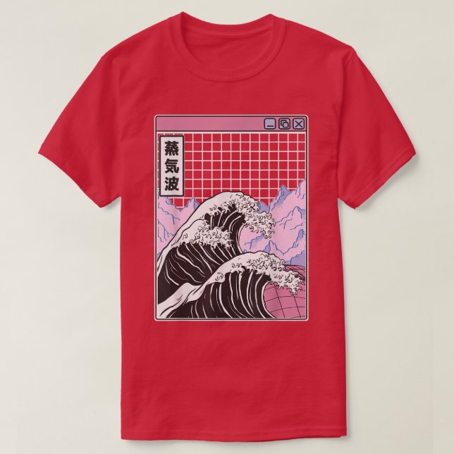 Kanagawa Wave Japan Digital Grid Landscape Retro V T-Shirt (Design Front)