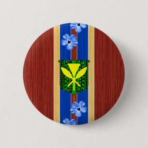 Kanaka Maoli Fake Wood Surfboard 6 Cm Round Badge