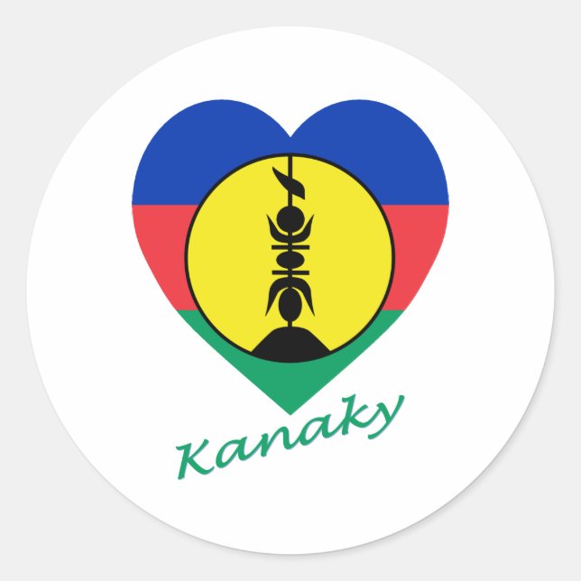 Kanaky Flag Heart Classic Round Sticker (Front)