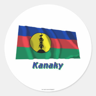 Kanaky Waving Flag with Name Classic Round Sticker