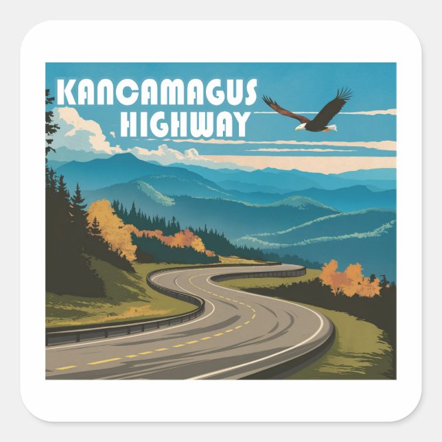 Kancamagus Highway New Hampshire Eagle Square Sticker (Front)
