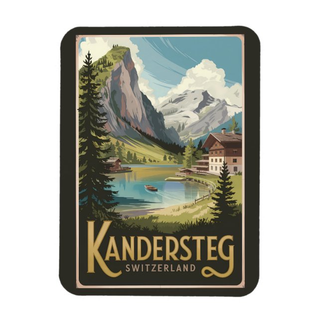 Kandersteg Switzerland Illustration Travel Art Magnet (Vertical)