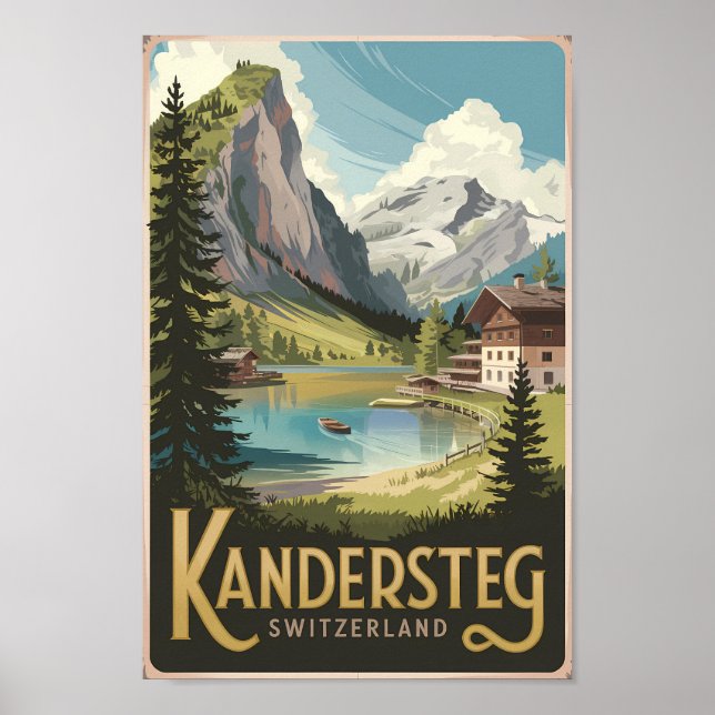 Kandersteg Switzerland Illustration Travel Art Poster (Front)