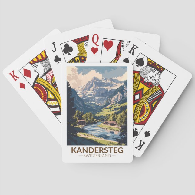 Kandersteg Switzerland Painterly Travel Art Retro Playing Cards (Back)