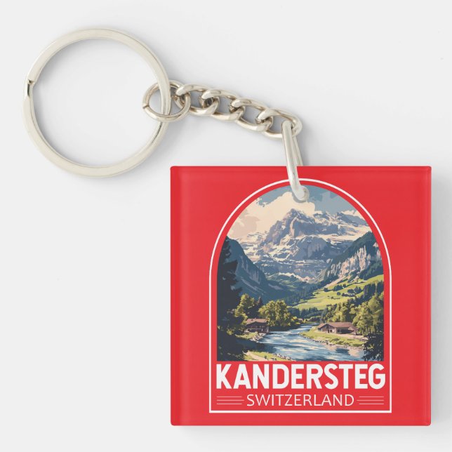 Kandersteg Switzerland Travel Art Emblem Key Ring (Front)