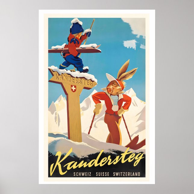 Kandersteg Switzerland Vintage Ski Poster (Front)