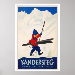 Kandersteg Switzerland Vintage Ski Poster - Framed