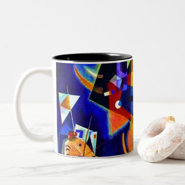 Kandinksy In Blue Two-Tone Coffee Mug (With Donut)