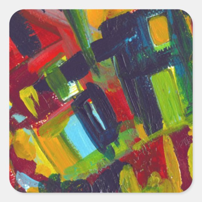 Kandinsky 304 Colourful Abstract Artwork Square Sticker (Front)