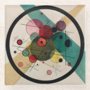 Kandinsky Abstract Circles in a Circle Glass Coaster