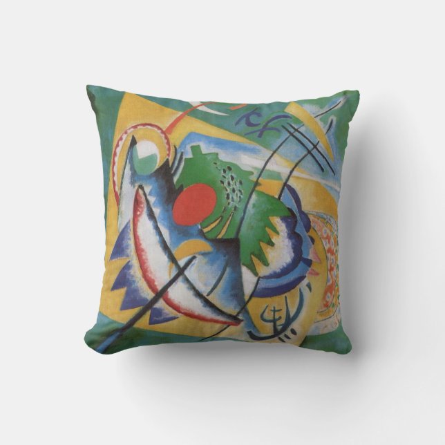 Kandinsky Abstract 'Oval Red' Green Yellow Cushion (Front)