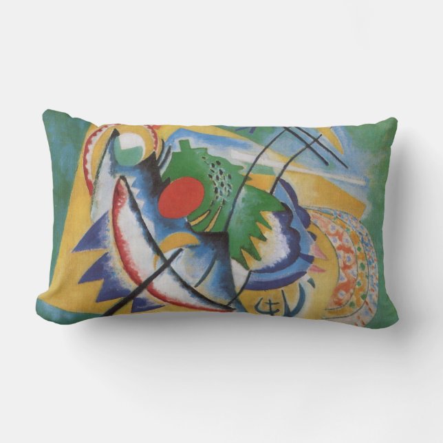 Kandinsky Abstract 'Oval Red' Green Yellow Lumbar Cushion (Front)