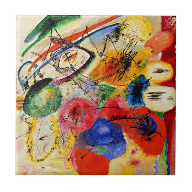 Kandinsky - Black Lines, colourful abstract art, Tile (Front)