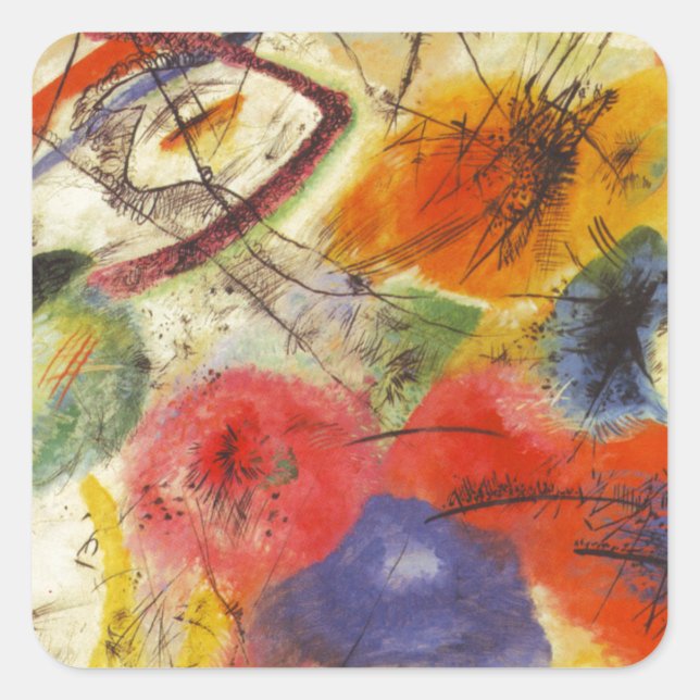 Kandinsky Black Strokes Abstract Painting Square Sticker (Front)