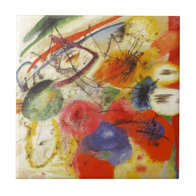 Kandinsky Black Strokes Abstract Painting Tile (Front)