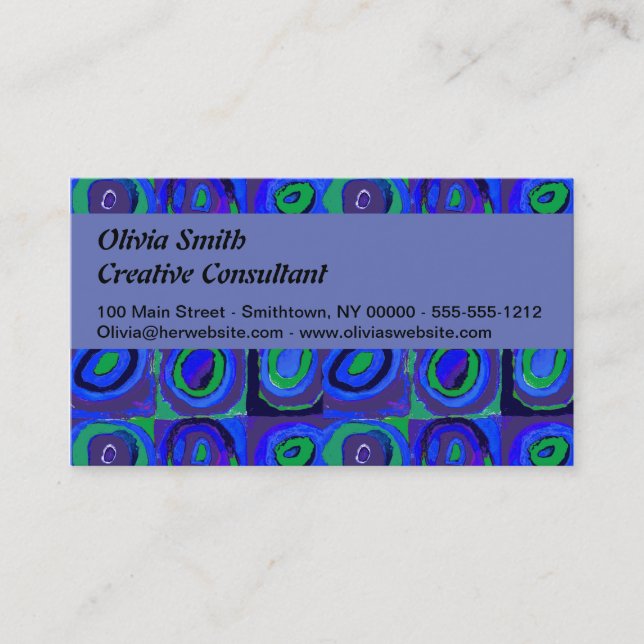 Kandinsky Farbstudie Blue Quadrate Square Circle  Business Card (Front)