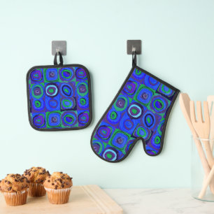 Kandinsky Farbstudie Blue Quadrate Square Circle  Oven Mitt & Pot Holder Set