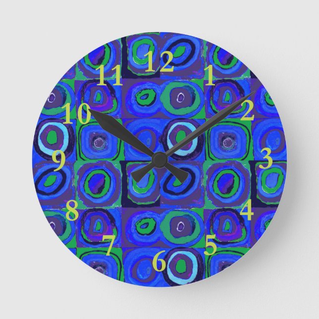 Kandinsky Farbstudie Blue Quadrate Square Circle  Round Clock (Front)