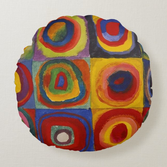 Kandinsky Farbstudie Quadrate Colourful Squares Round Cushion (Front)