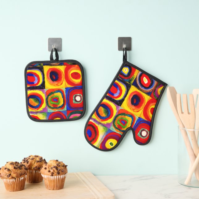 Kandinsky Farbstudie Quadrate Squares Circles Art  Oven Mitt & Pot Holder Set (Insitu(Hanging))