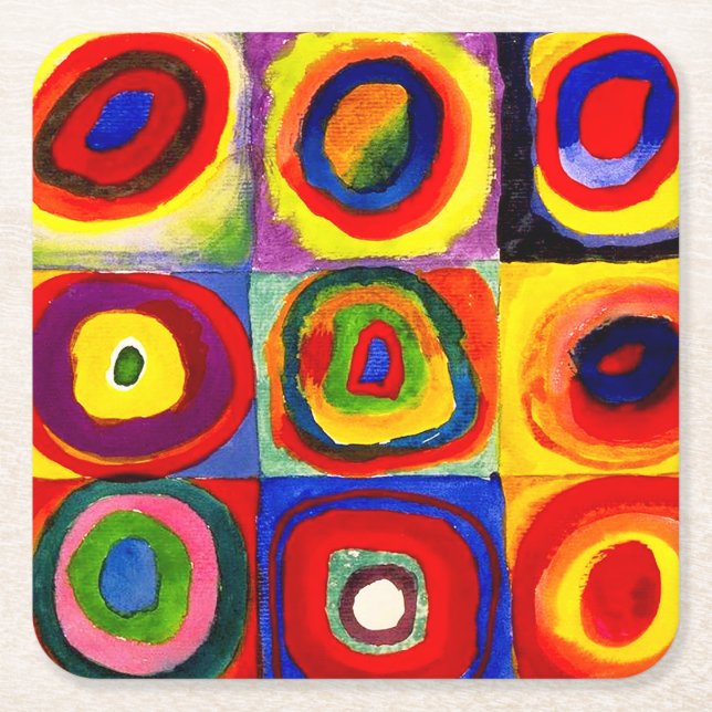 Kandinsky Farbstudie Quadrate Squares Circles Art  Square Paper Coaster (Front)