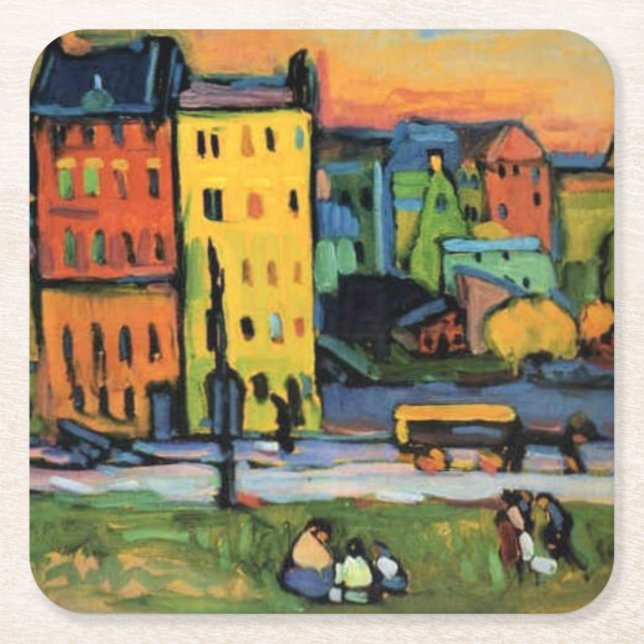 Kandinsky - Houses in Munich, Square Paper Coaster (Front)