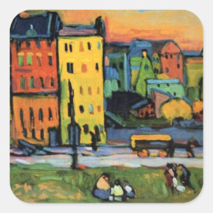 Kandinsky - Houses in Munich, Square Sticker
