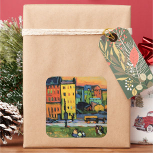 Kandinsky - Houses in Munich Square Sticker