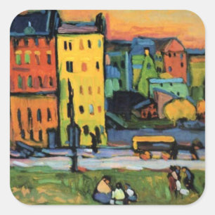 Kandinsky - Houses in Munich, Square Sticker