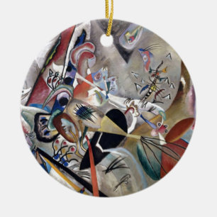 Kandinsky In Grey Abstract Artwork Ceramic Tree Decoration