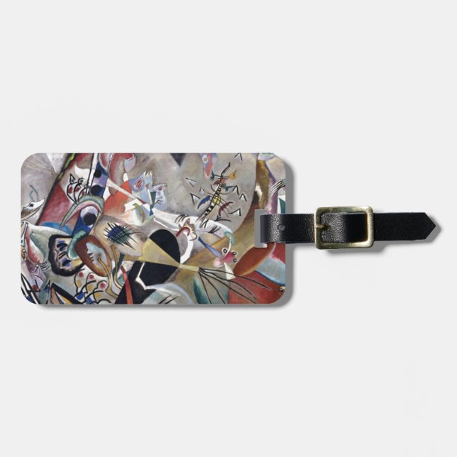 Kandinsky In Grey Abstract Artwork Luggage Tag (Front Horizontal)