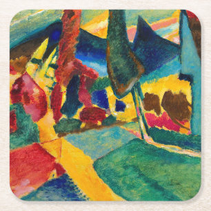 Kandinsky Landscape with Two Poplars Square Paper Coaster