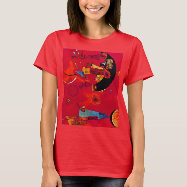 Kandinsky Mit & Gegen Red Colour Abstract Painting T-Shirt (Front)