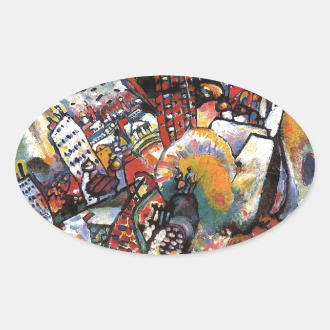 Kandinsky Moscow I Cityscape Abstract Painting Oval Sticker (Front)