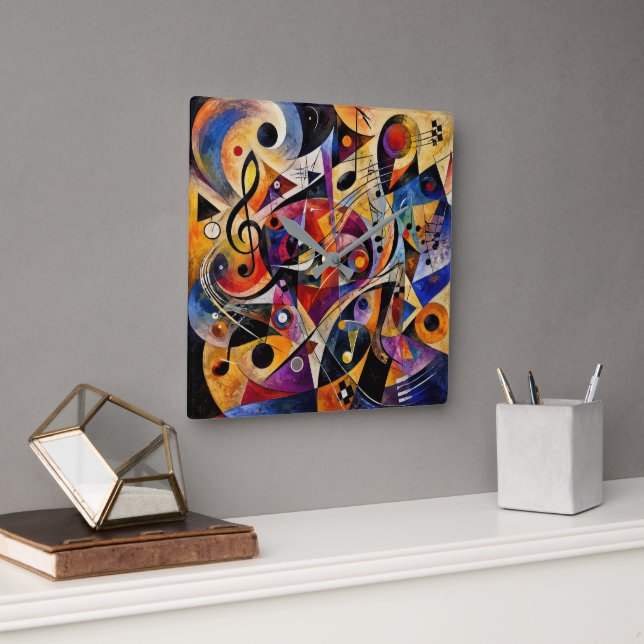Kandinsky Musical Abstract Art Square Wall Clock (Office)