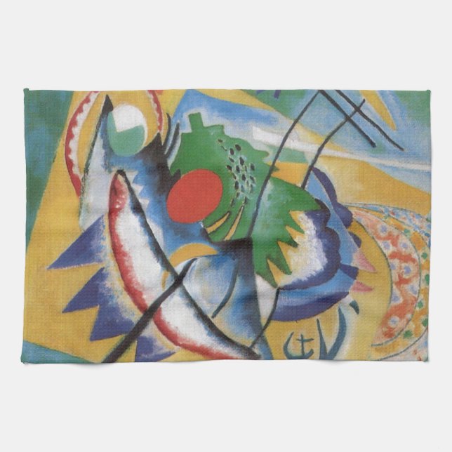 Kandinsky Red Oval Abstract Artwork Green Yellow Tea Towel (Horizontal)