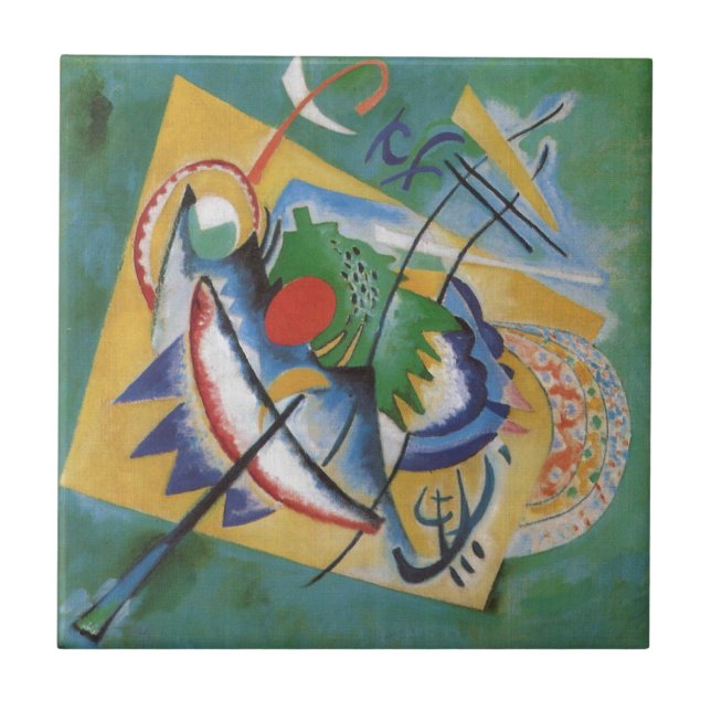 Kandinsky Red Oval Abstract Artwork Green Yellow Tile (Front)