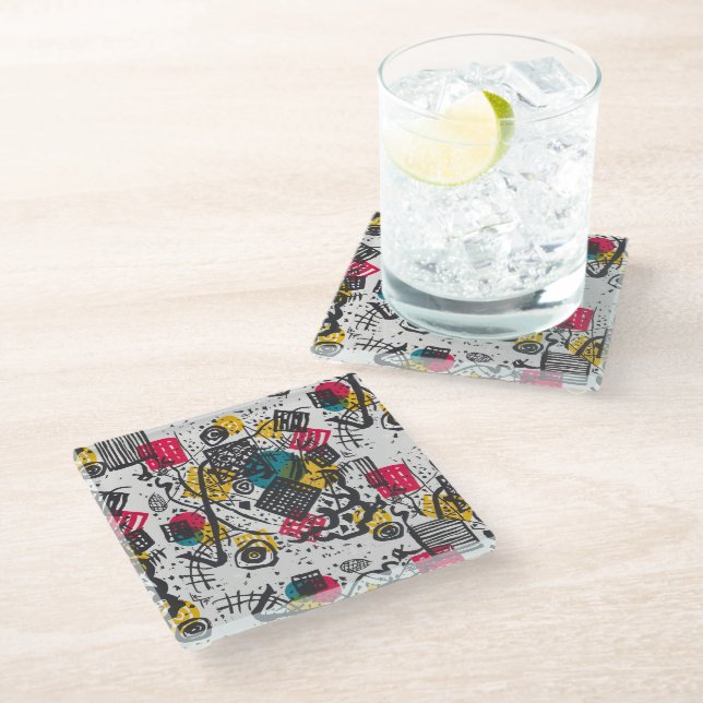 Kandinsky Small Worlds V Abstract Classic Glass Coaster (Angled)