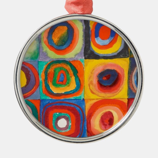 Kandinsky Squares Concentric Circles Metal Tree Decoration (Front)