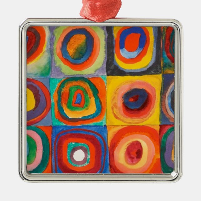 Kandinsky Squares Concentric Circles Metal Tree Decoration (Front)