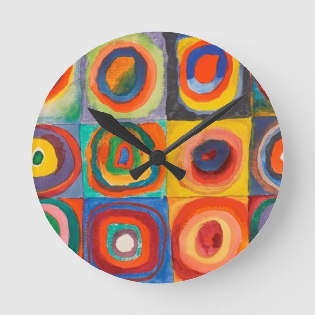 Kandinsky Squares Concentric Circles Round Clock (Front)