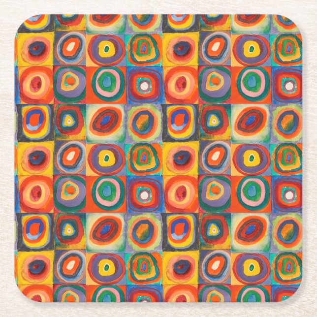 Kandinsky Squares Concentric Circles Square Paper Coaster (Front)