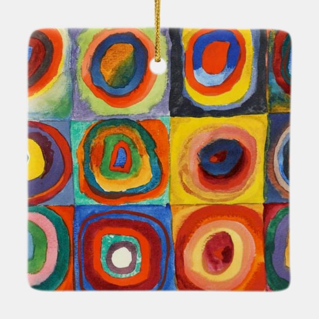 Kandinsky - Squares with Concentric Circles Ceramic Ornament (Back)