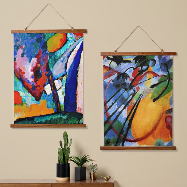 Kandinsky - Two famous colourful abstract painting Hanging Tapestry (Asymmetrical)