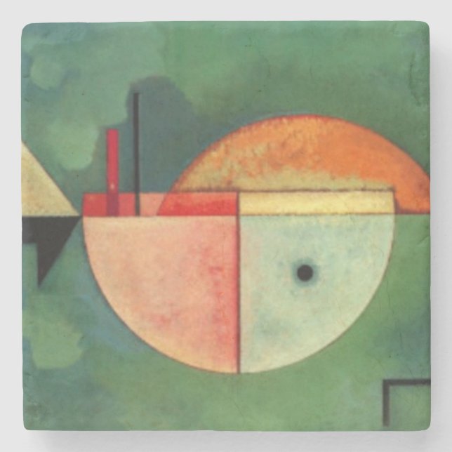 Kandinsky Upward Abstract Painting Green Stone Coaster (Front)