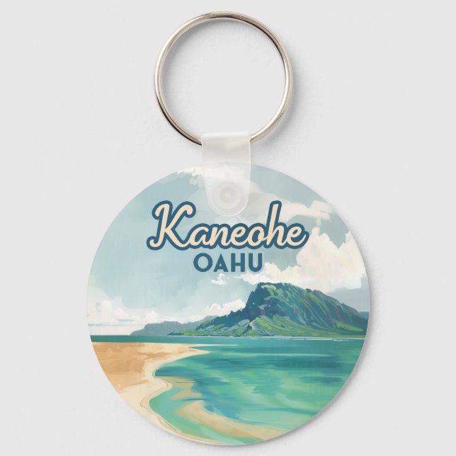 Kaneohe Sandbar Oahu Hawaii Retro Key Ring (Front)