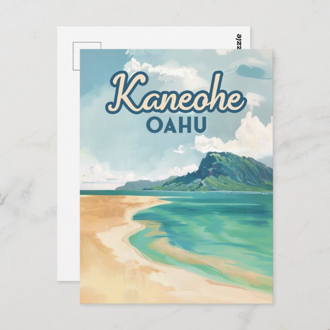 Kaneohe Sandbar Oahu Hawaii Retro Postcard (Front/Back)