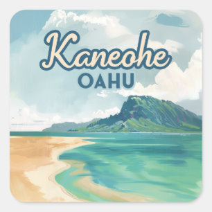 Kaneohe Sandbar Oahu Hawaii Retro Square Sticker