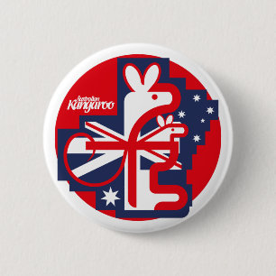 kangaroo and australia flag 6 cm round badge