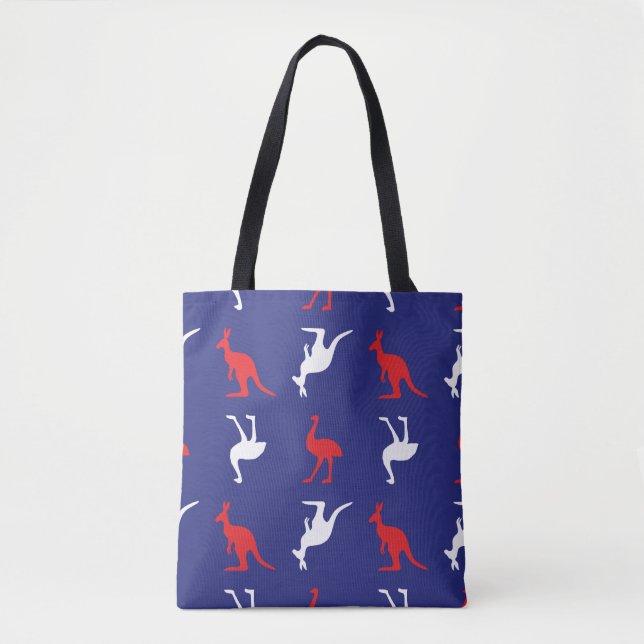 Kangaroo and Emu Animal Pattern in Blue Tote Bag (Front)